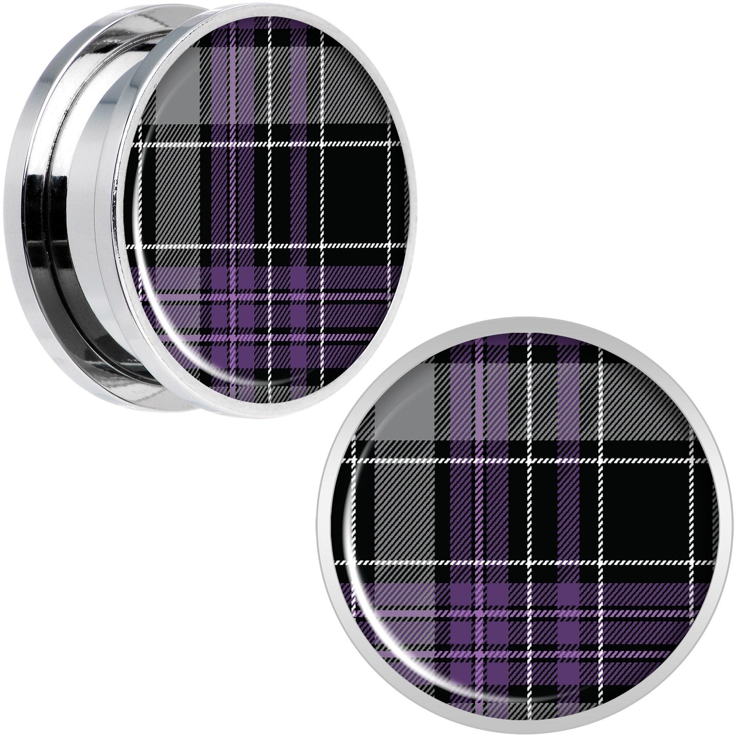 Winter Purple Black Plaid Screw Fit Plug Set Sizes 5mm to 20mm