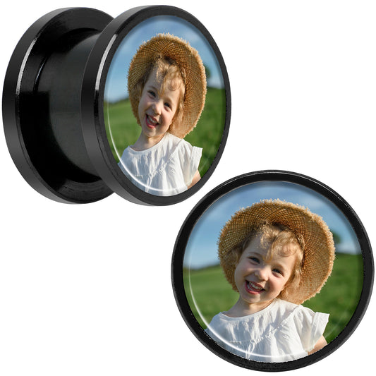 Anodized Black Titanium Custom Photo Screw Fit Plug - buy 2 for a pair