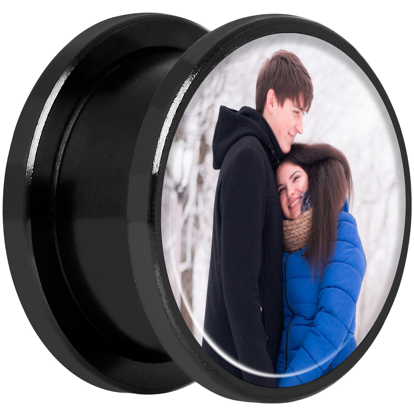 Anodized Black Titanium Custom Photo Screw Fit Plug - buy 2 for a pair