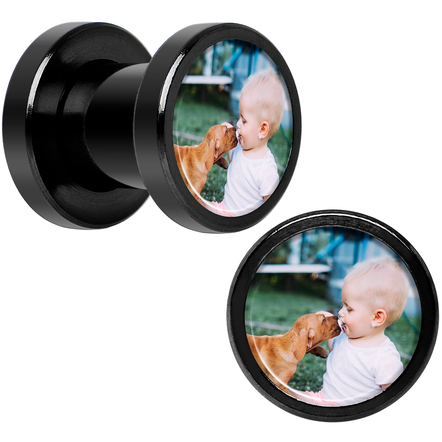 Anodized Black Titanium Custom Photo Screw Fit Plug - buy 2 for a pair