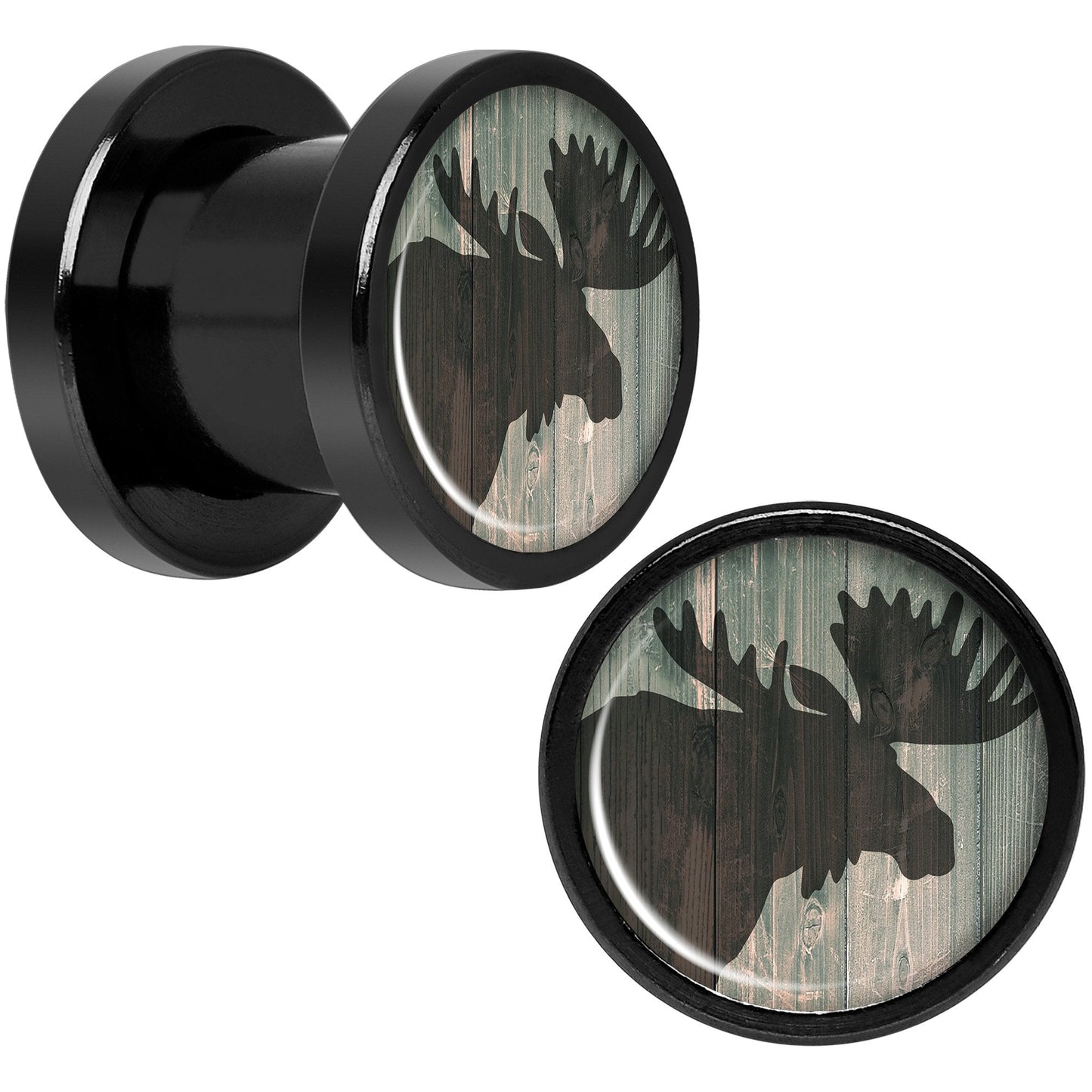 Holiday Rustic Wood Moose Black Screw Fit Plug Set Sizes 5mm to 20mm
