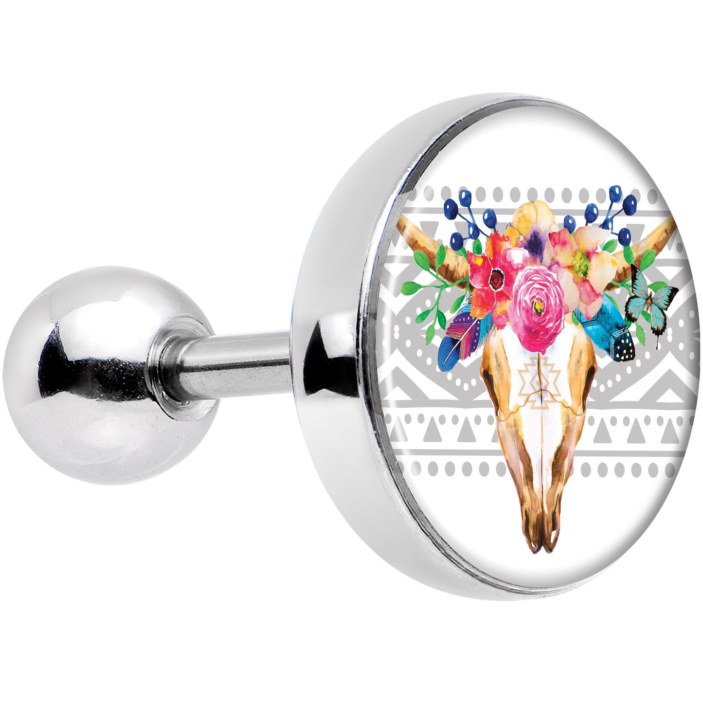 16G 1/4 Watercolor Flower Animal Skull Tragus Cartilage Earring