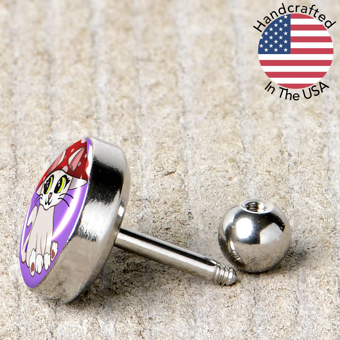 16G 1/4 Polka Dot Mushroom Hat Cat Cartilage Tragus Earring by Onyx O