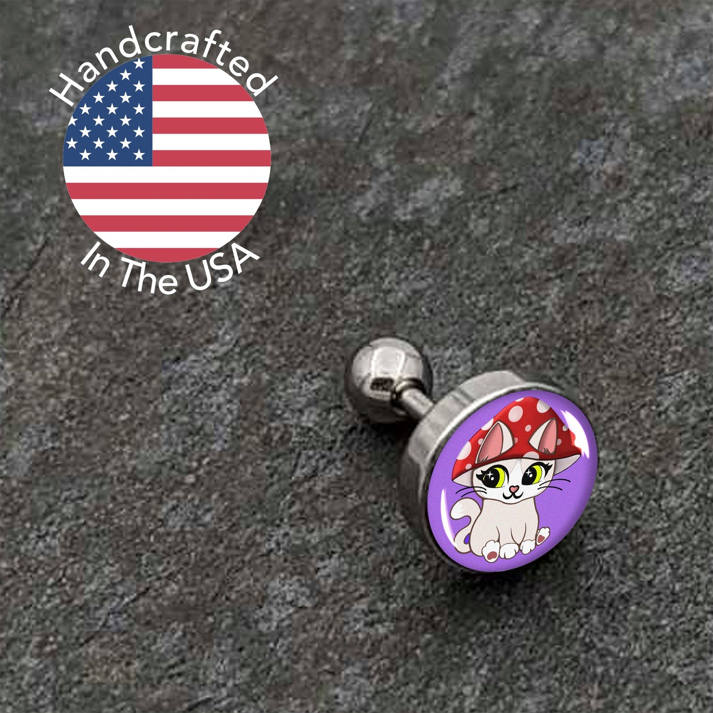 16G 1/4 Polka Dot Mushroom Hat Cat Cartilage Tragus Earring by Onyx O