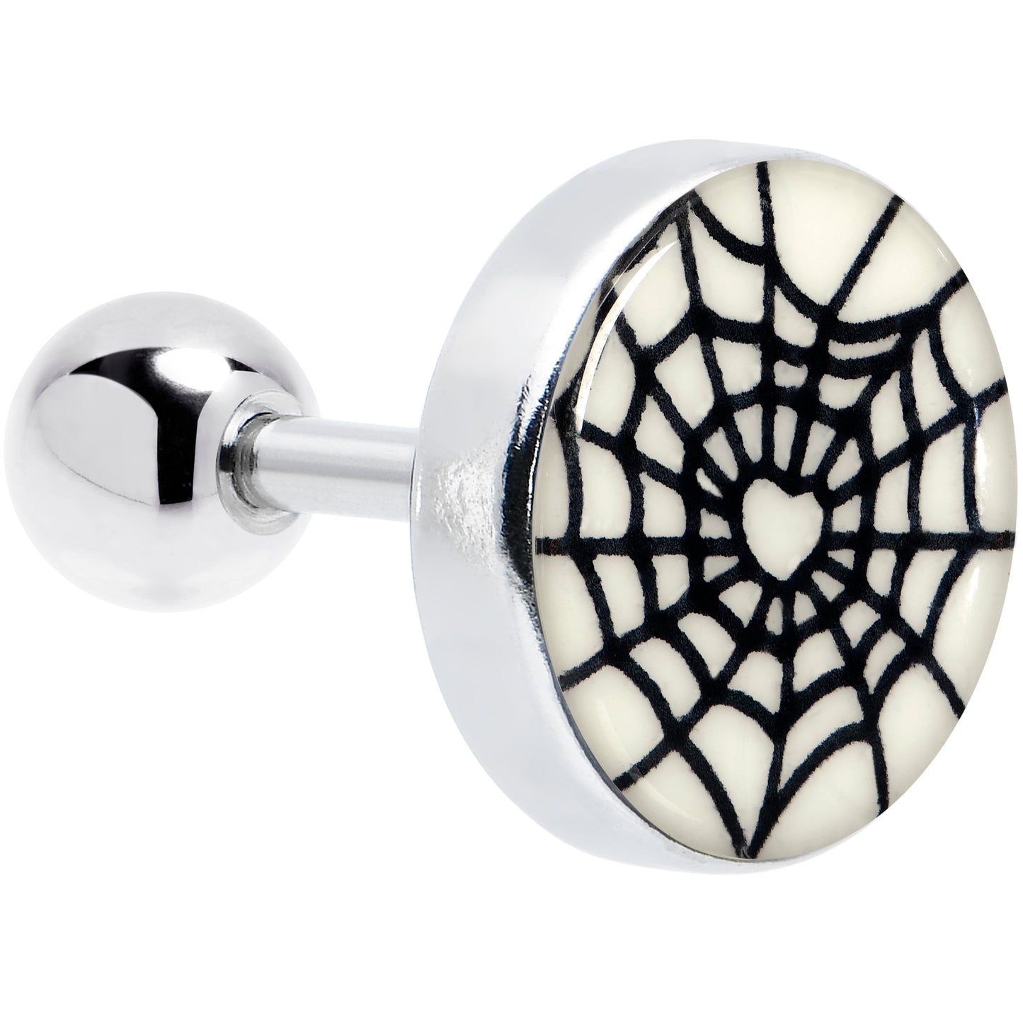 16G 1/4 Glow in the Dark Heart Spider Web Cartilage Tragus Earring