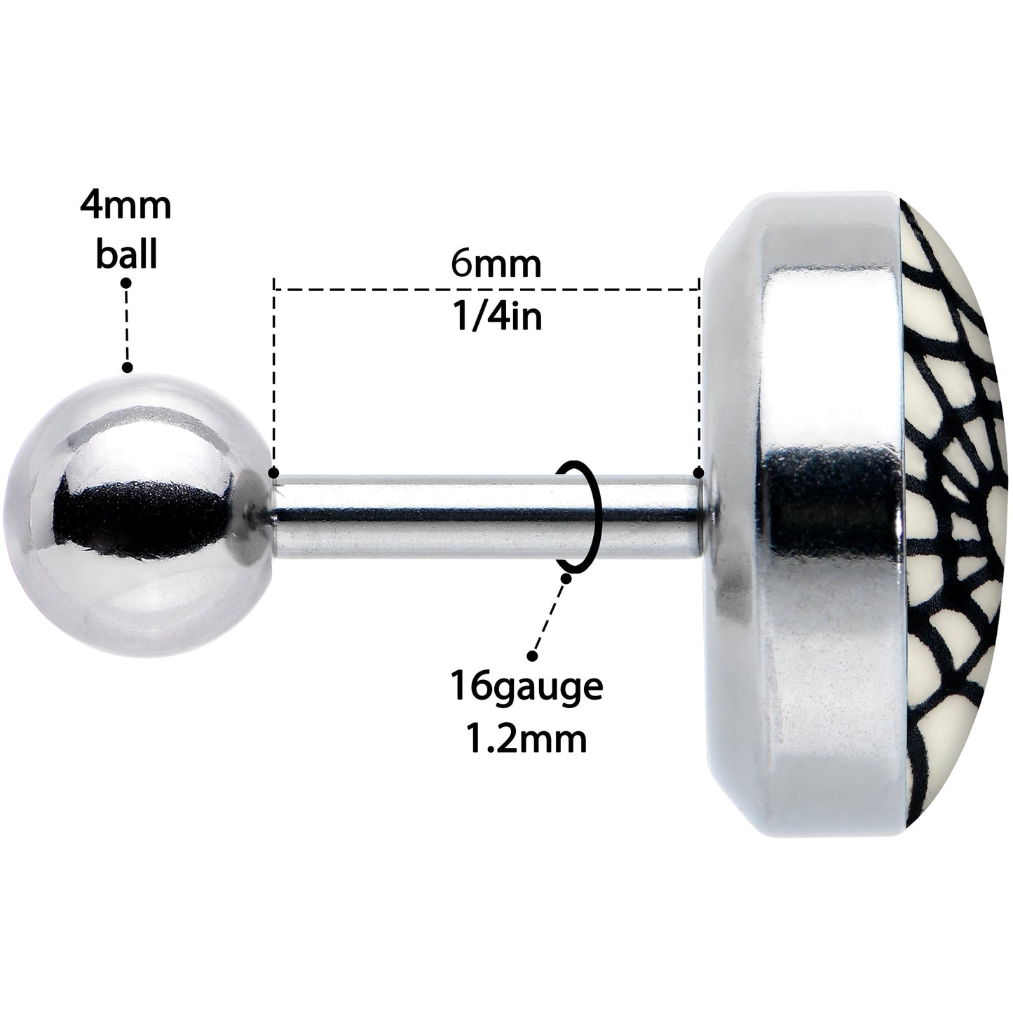 16G 1/4 Glow in the Dark Heart Spider Web Cartilage Tragus Earring