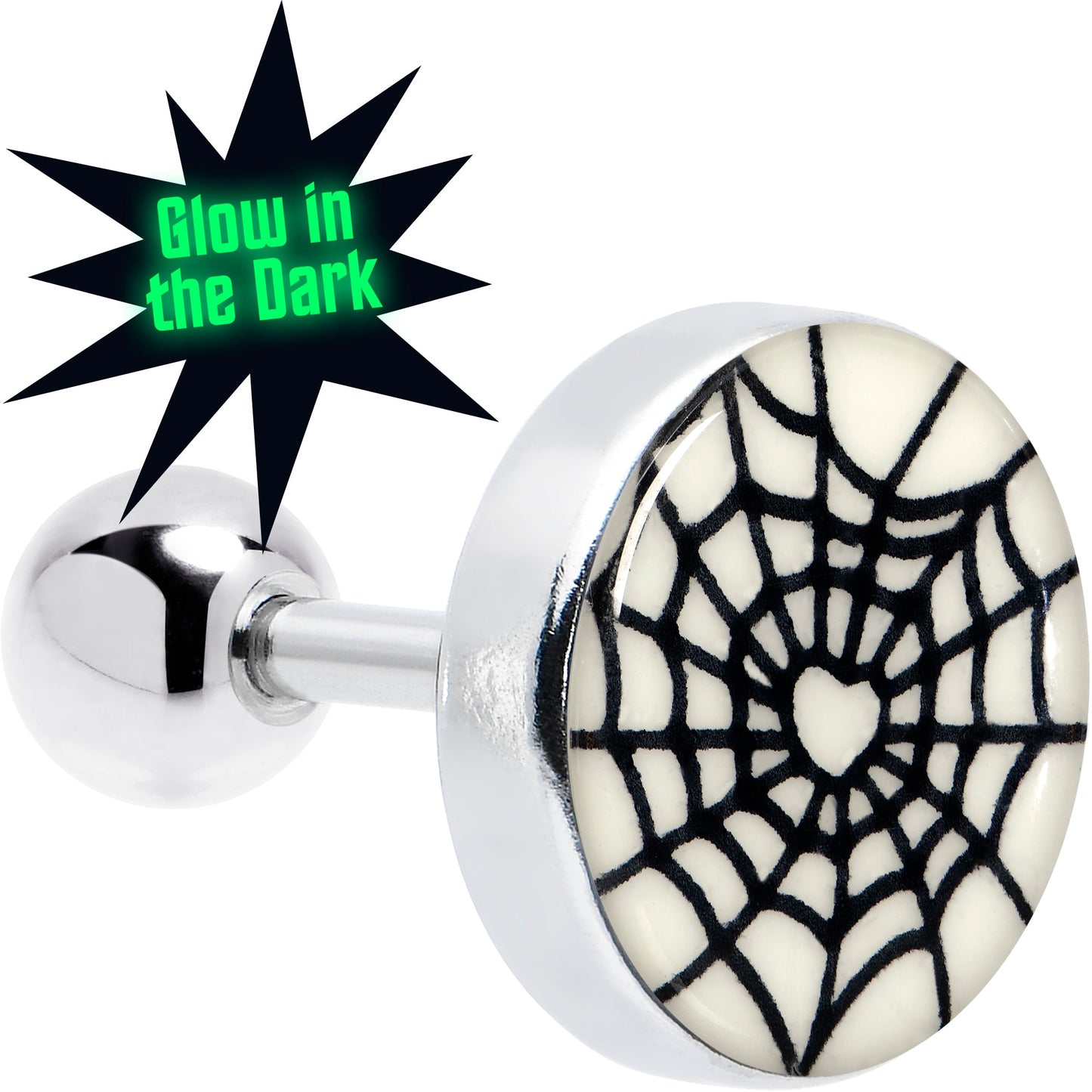 16G 1/4 Glow in the Dark Heart Spider Web Cartilage Tragus Earring