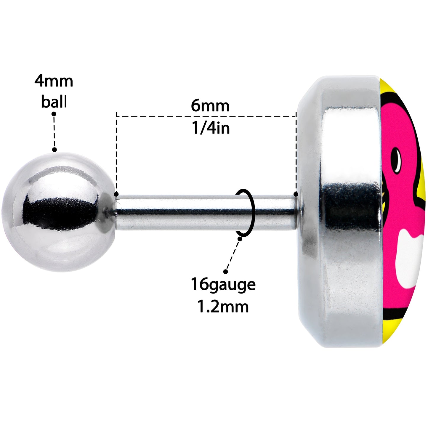 16G 1/4 Pink Ducky Cartilage Tragus Earring by Onyx O