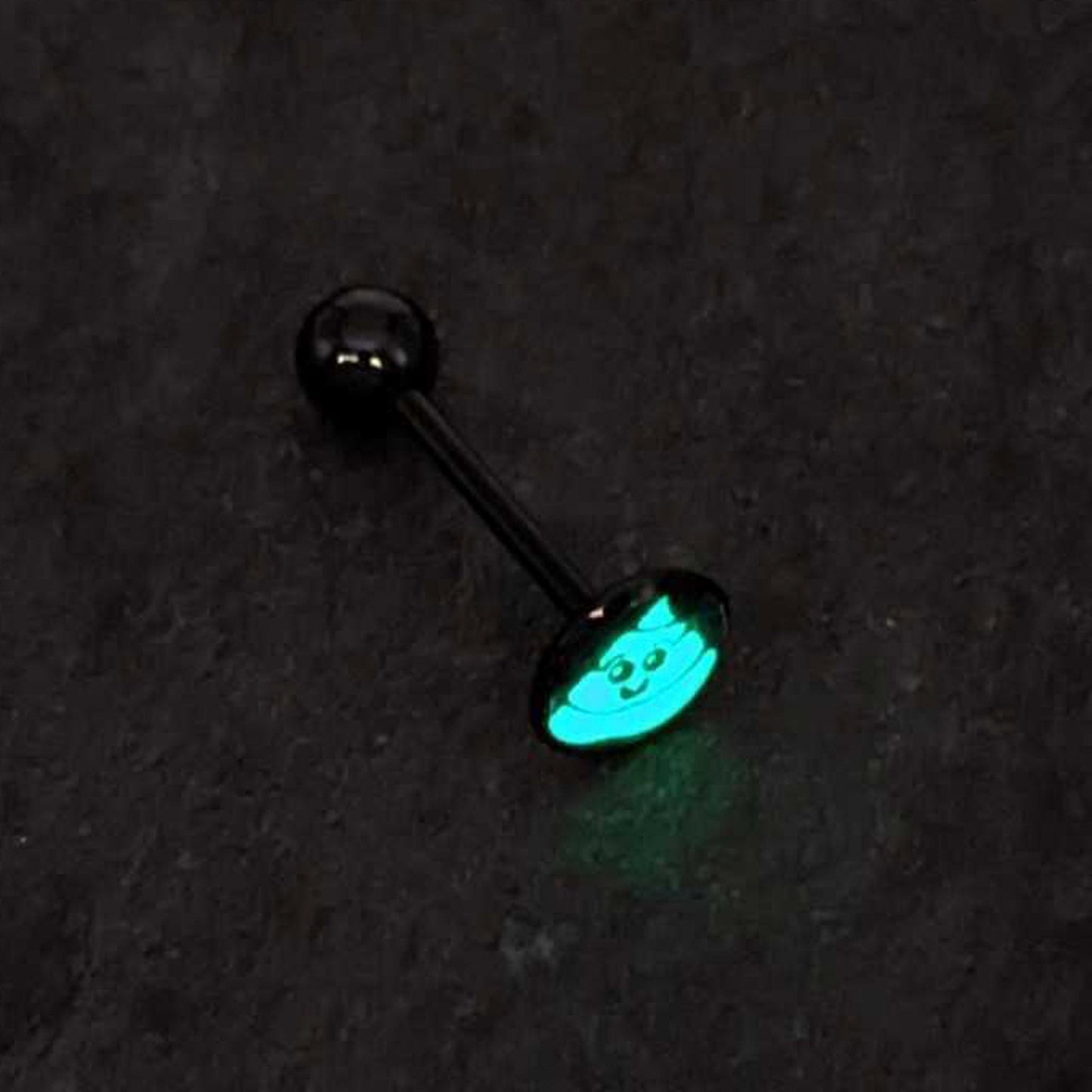 Glow in the Dark Black Anodized Poop Barbell Tongue Ring by Onyx O