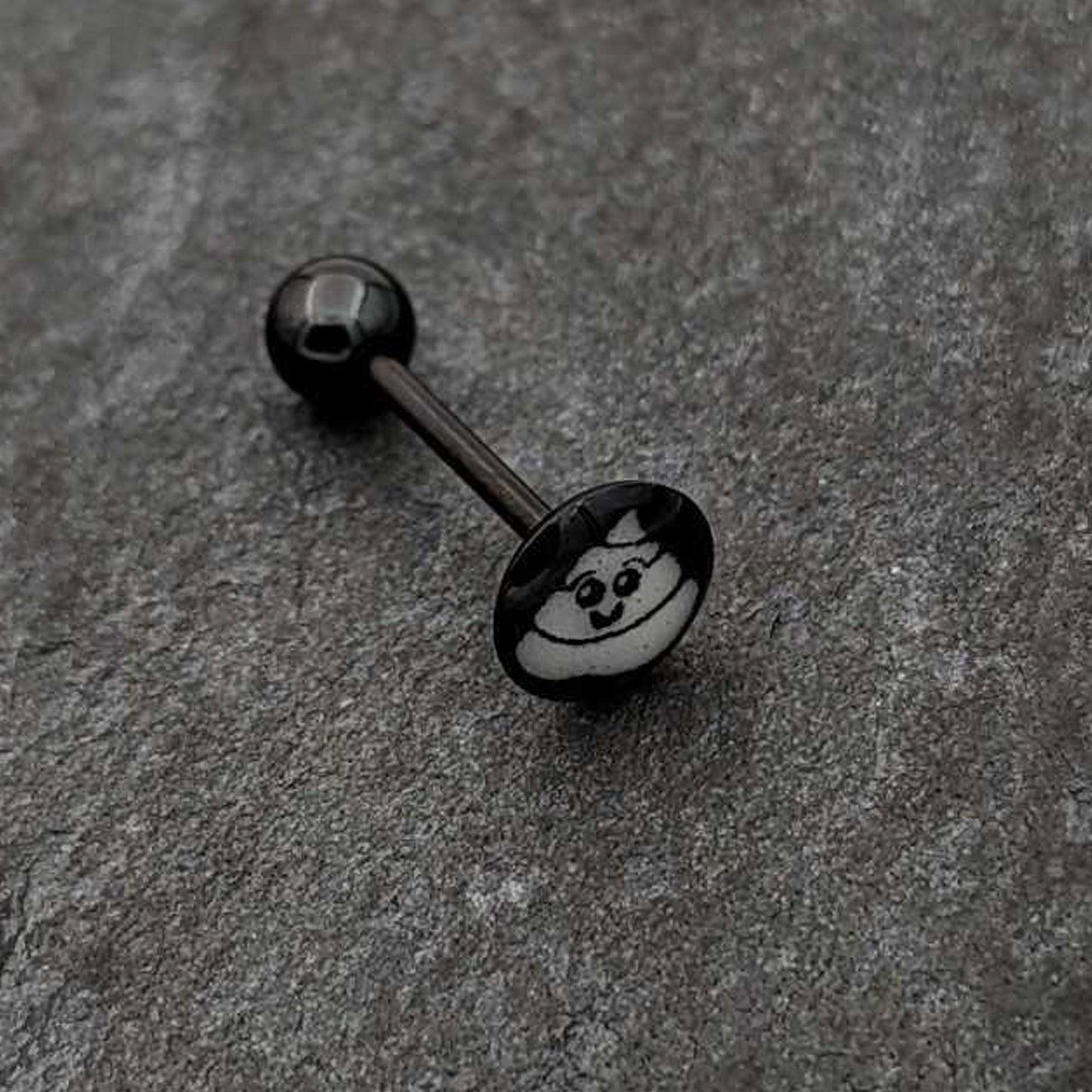 Glow in the Dark Black Anodized Poop Barbell Tongue Ring by Onyx O