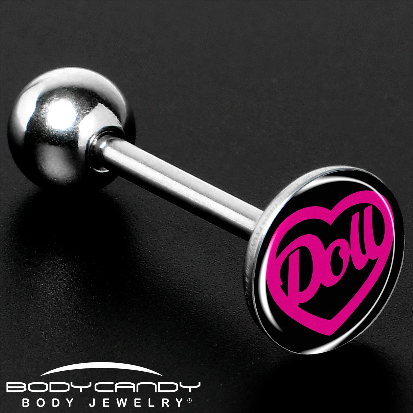 Hollow Heart Doll Word Barbell Tongue Ring by Onyx O