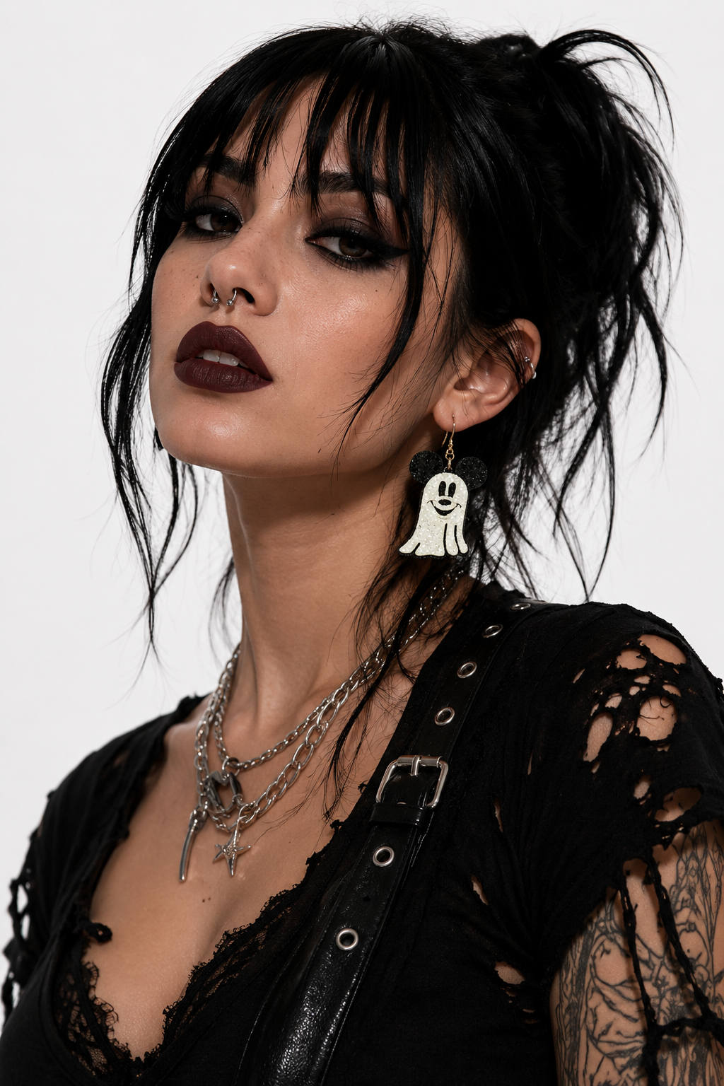 Glittered Halloween Playful Mouse Ghost Dangle Earrings