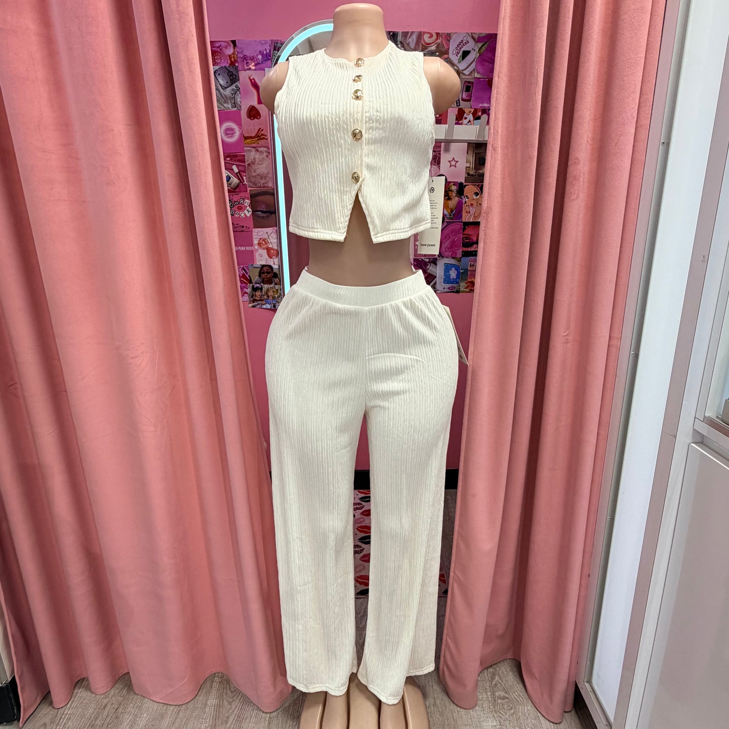 Plissé Waistcoat Top & Wide-Leg Pant Set – Chic Brunch, Work & Travel Outfit for Women
