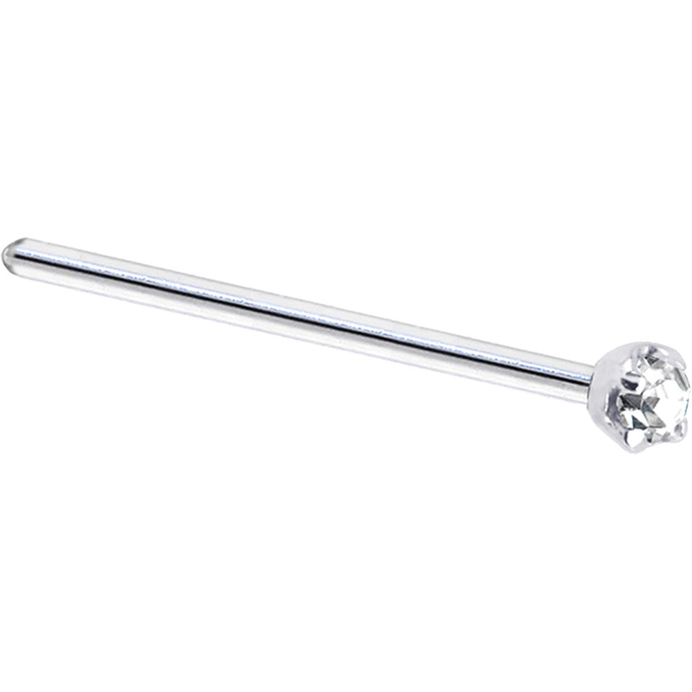 Solid 14K White Gold 2mm Clear Cubic Zirconia Nose Ring