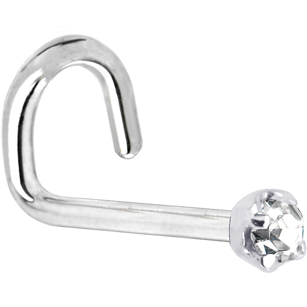 Solid 14K White Gold 2mm Clear Cubic Zirconia Nose Ring