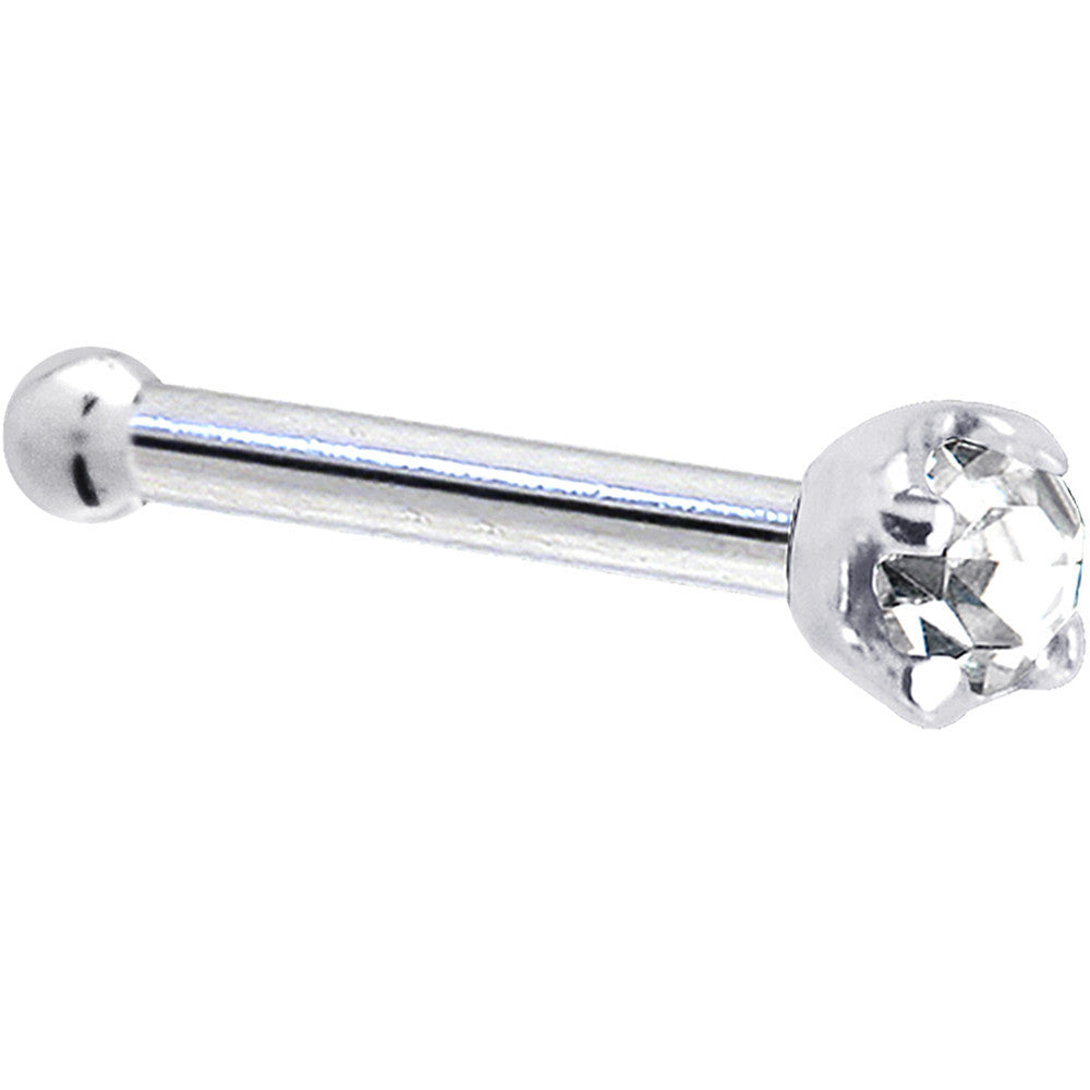 Solid 14K White Gold 2mm Clear Cubic Zirconia Nose Ring