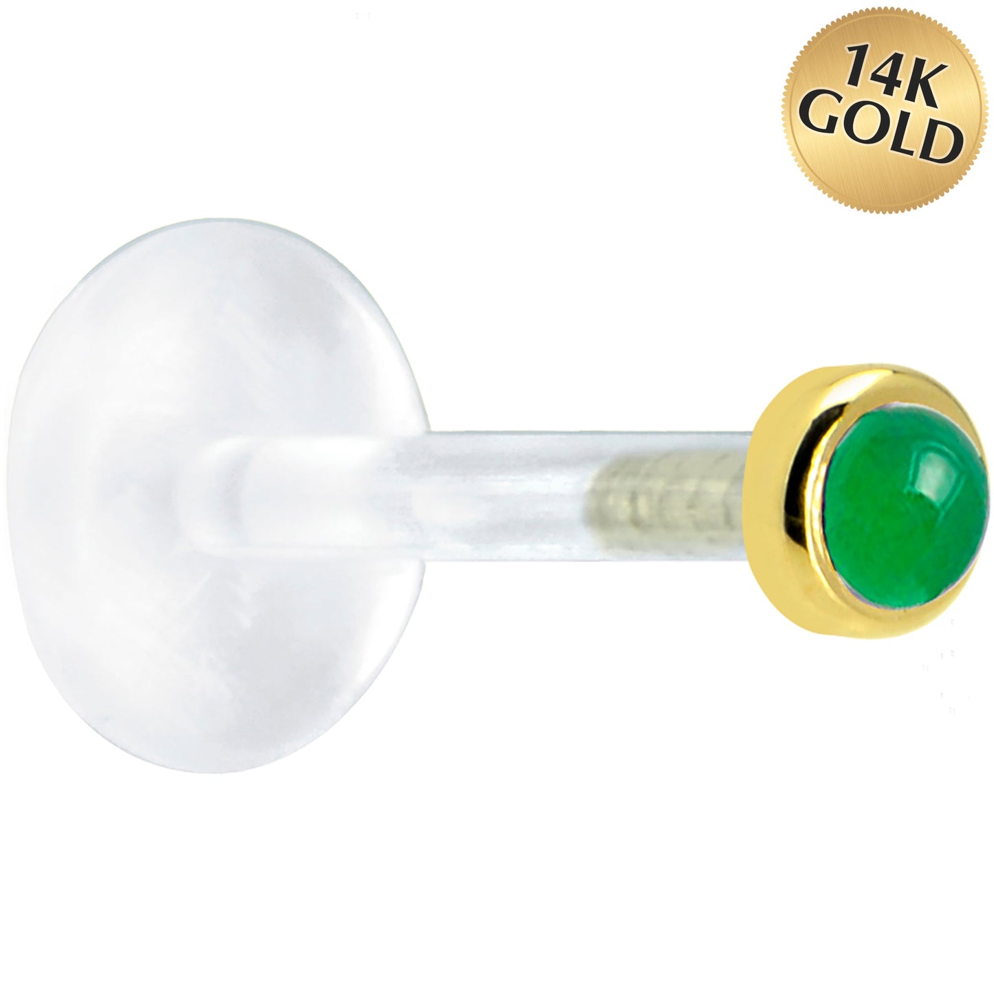 16G 5/16 Solid 14K Yellow Gold 2mm Genuine Jade Bioplast Tragus Earring Stud