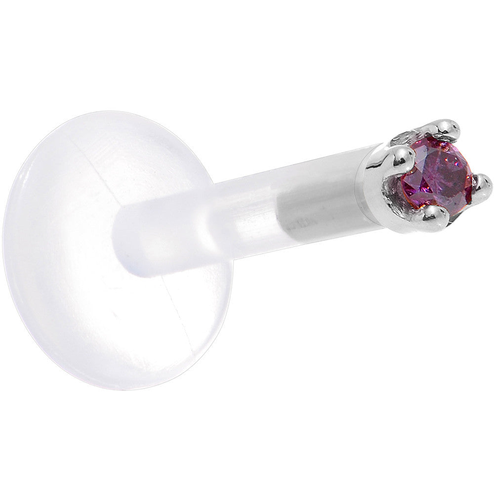 Solid 14K White Gold 1.5mm Genuine Purple Diamond Bioplast Push in Labret