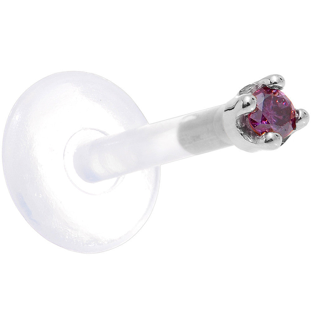 Solid 14K White Gold 1.5mm Genuine Purple Diamond Bioplast Push in Labret