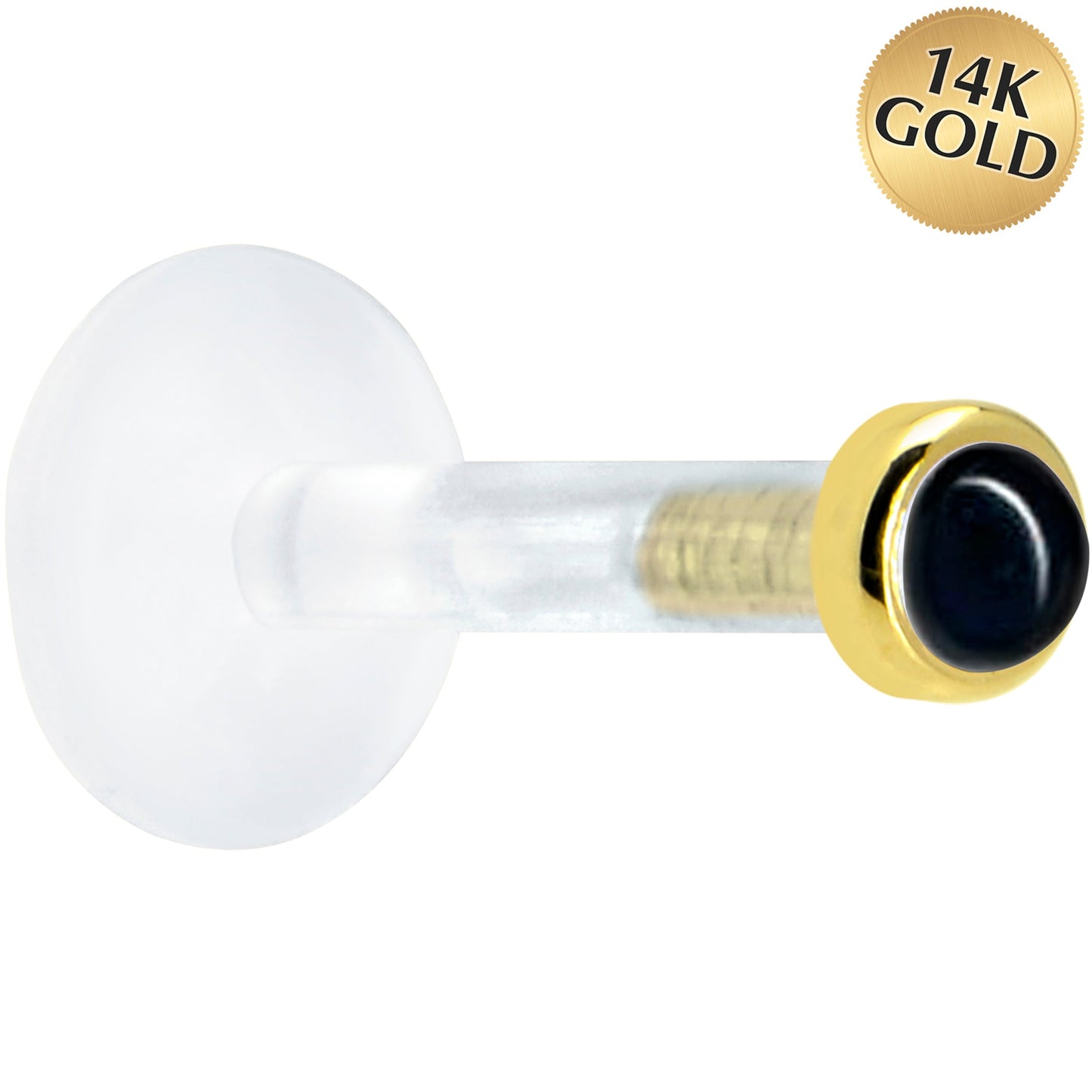 Solid 14K Yellow Gold 2mm Genuine Onyx Bioplast Push in Monroe