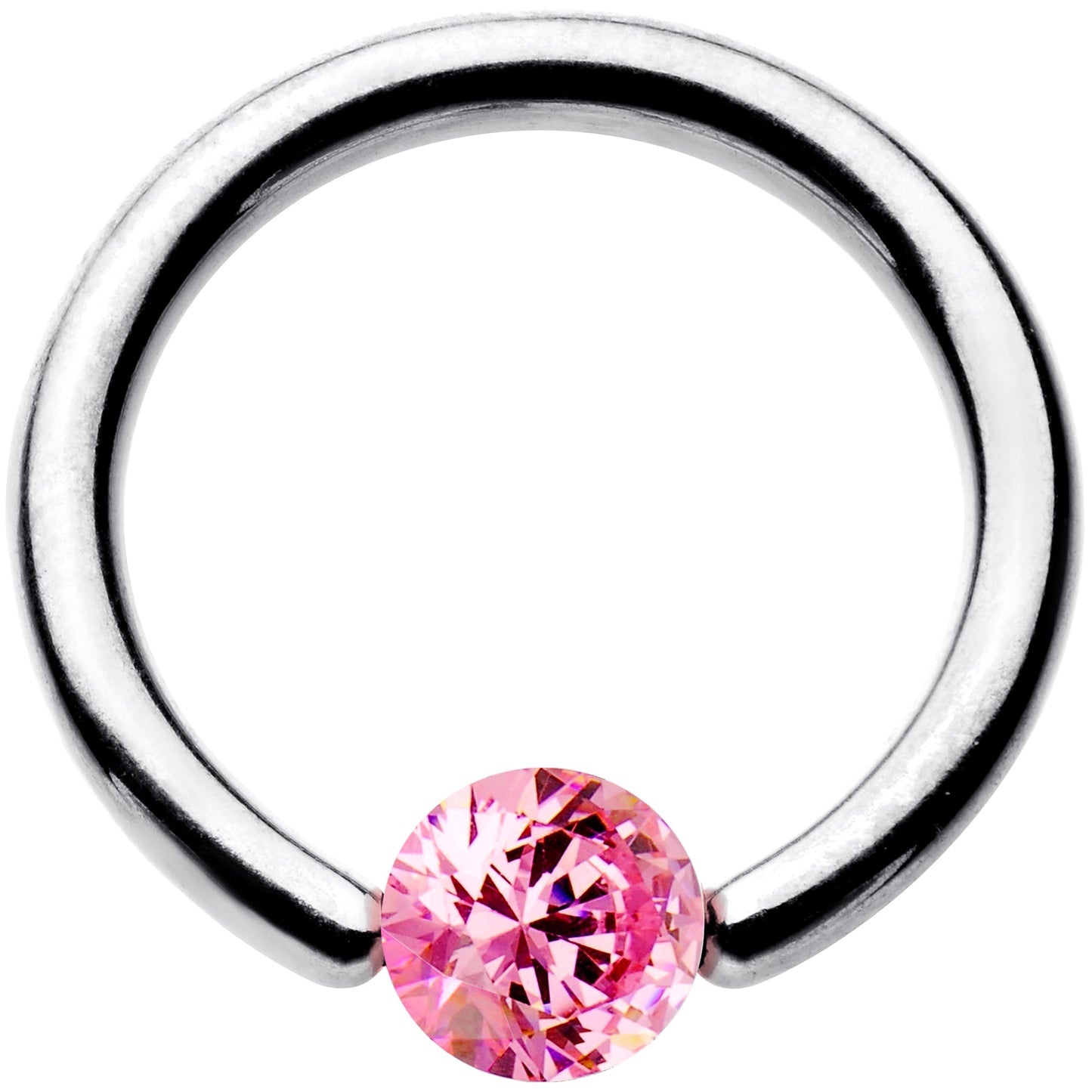 14G 3/8 Solid 14k White Gold 4mm Pink Cubic Zirconia Tension Captive Ring