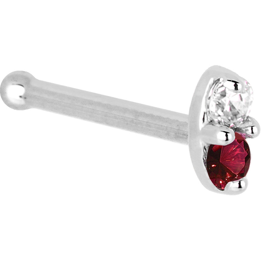 14k White Gold Red 1.5mm CZ Marquise Nose Ring