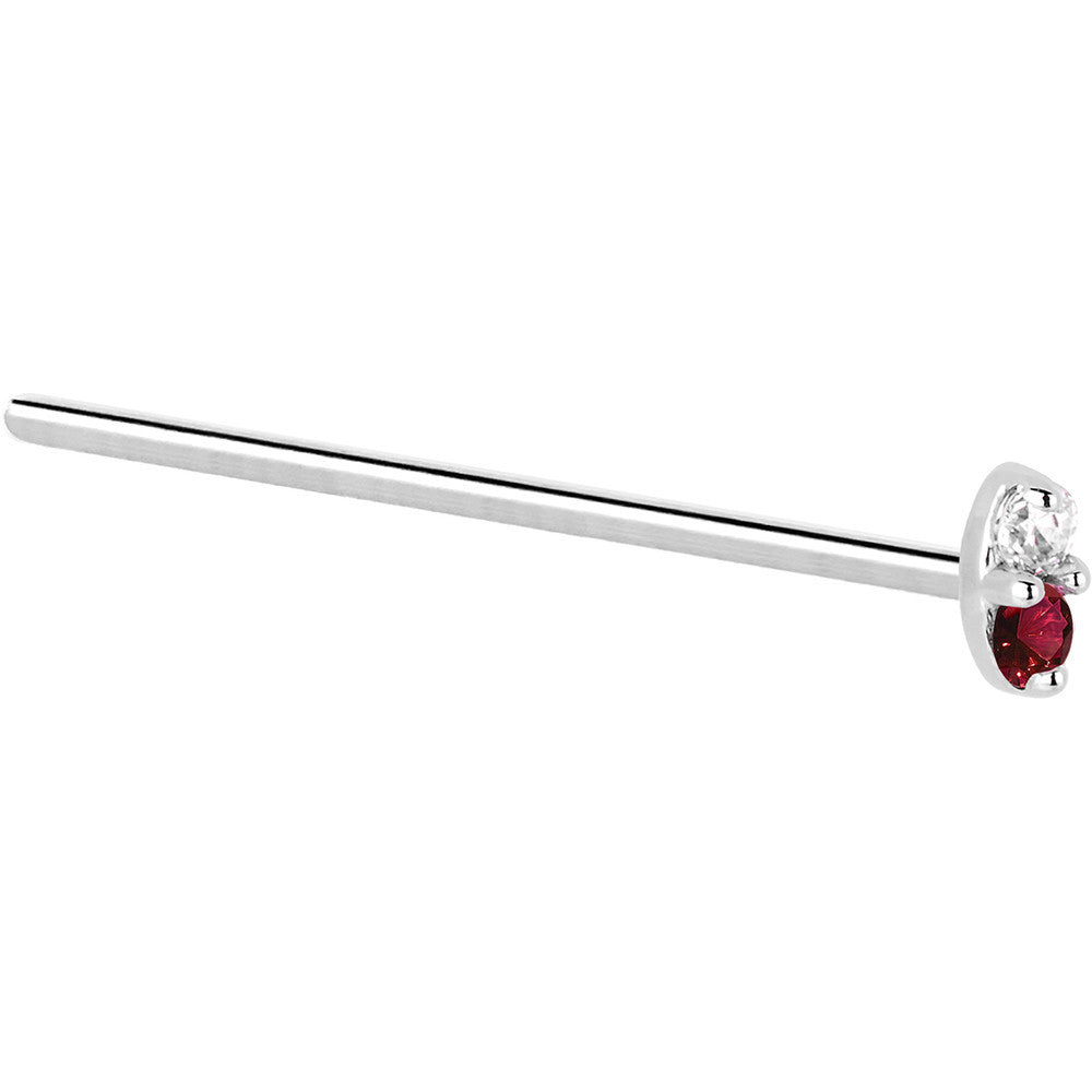 14k White Gold Red 1.5mm CZ Marquise Nose Ring