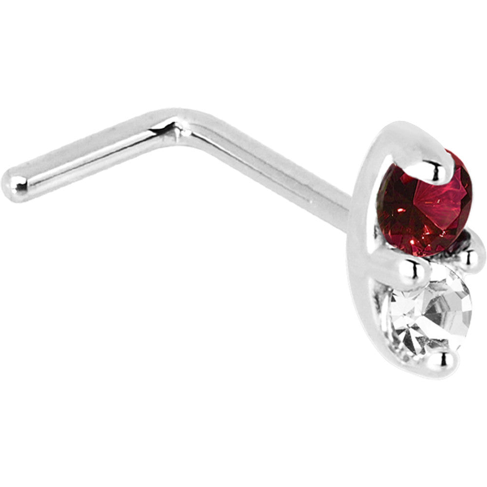 14k White Gold Red 1.5mm CZ Marquise Nose Ring