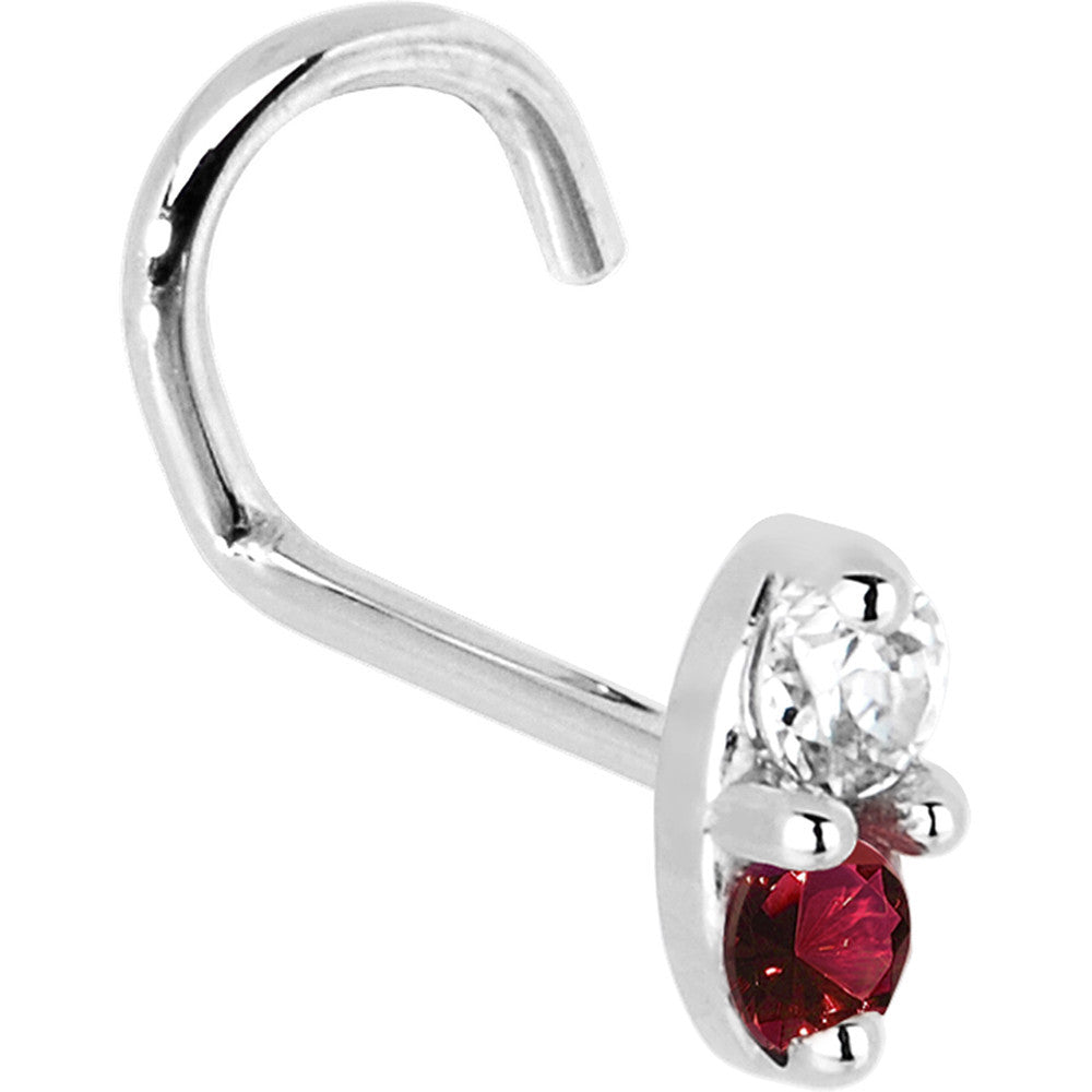 14k White Gold Red 1.5mm CZ Marquise Nose Ring