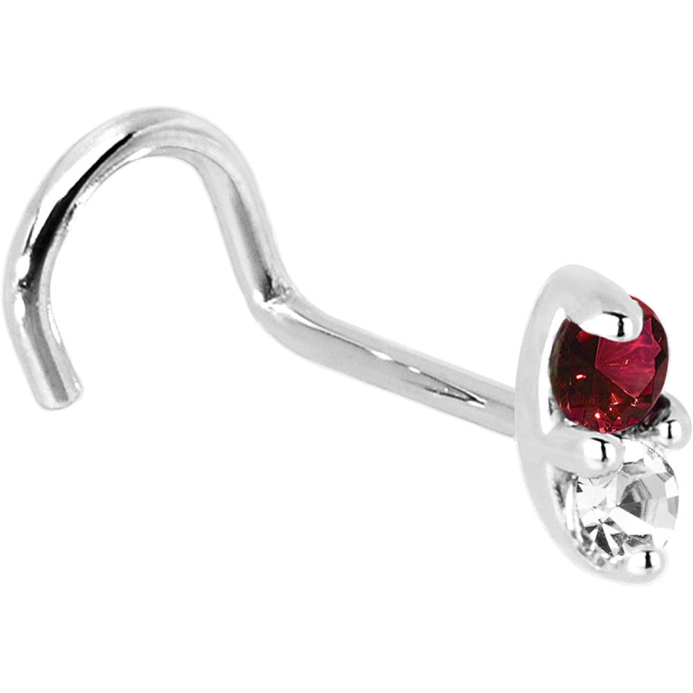 14k White Gold Red 1.5mm CZ Marquise Nose Ring