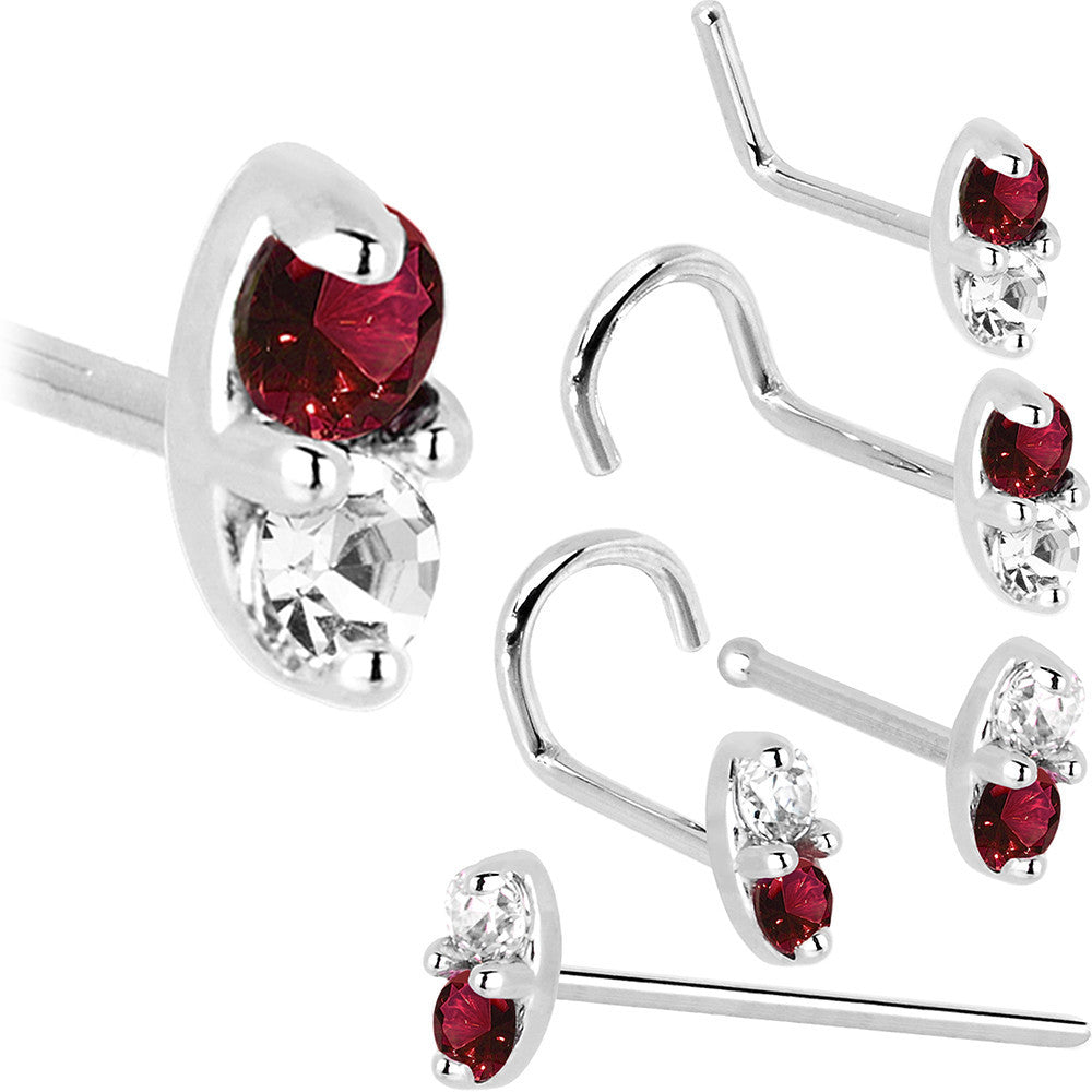 14k White Gold Red 1.5mm CZ Marquise Nose Ring