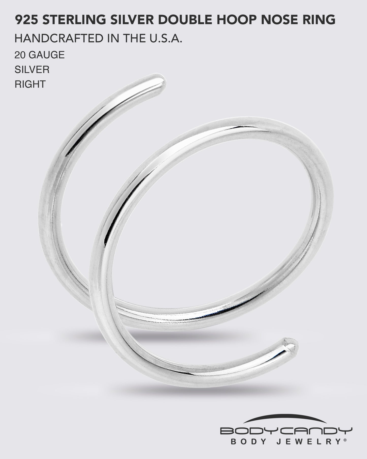 Double Hoop Nose 925 Sterling Silver Spiral Nose Ring 20G 8mm Right