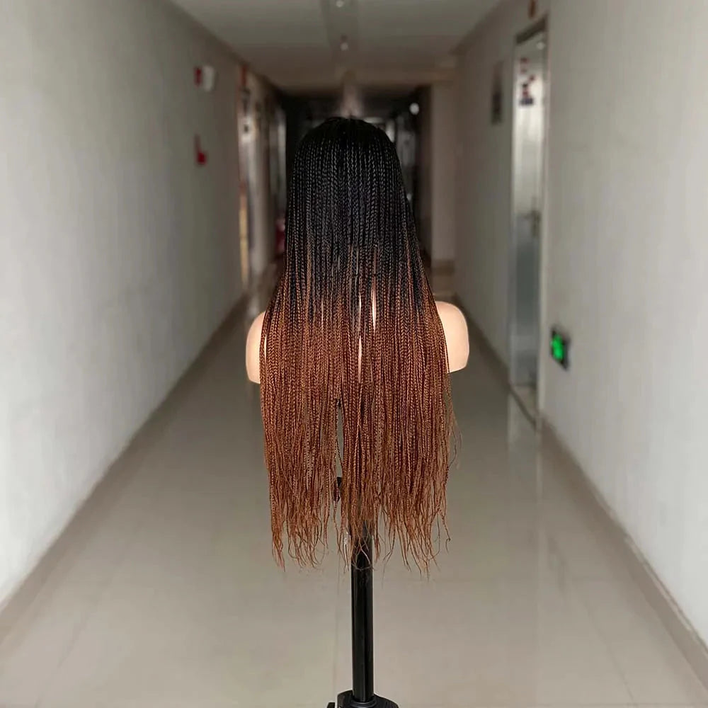 26" Ombre Box Braided Cosplay Wig | Long Straight Braids with Curly Ends | Synthetic Twist Braiding Hair
