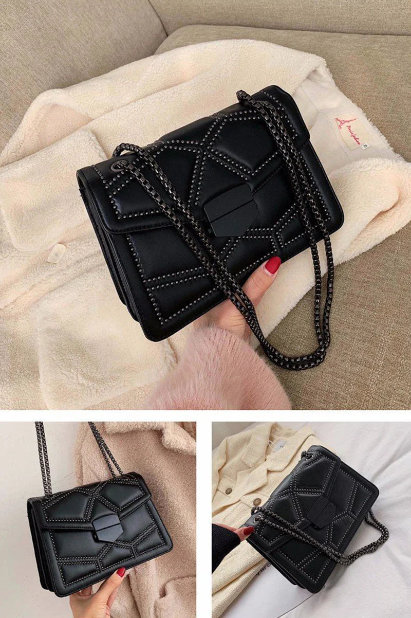 Rivet Chain Small Crossbody Bag for Women | 2022 Luxury Shoulder Messenger Bag (Trendy Lady Handbag with Flap Cover)