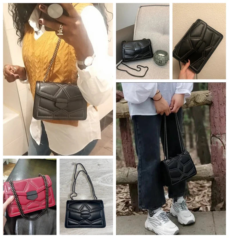Rivet Chain Small Crossbody Bag for Women | 2022 Luxury Shoulder Messenger Bag (Trendy Lady Handbag with Flap Cover)