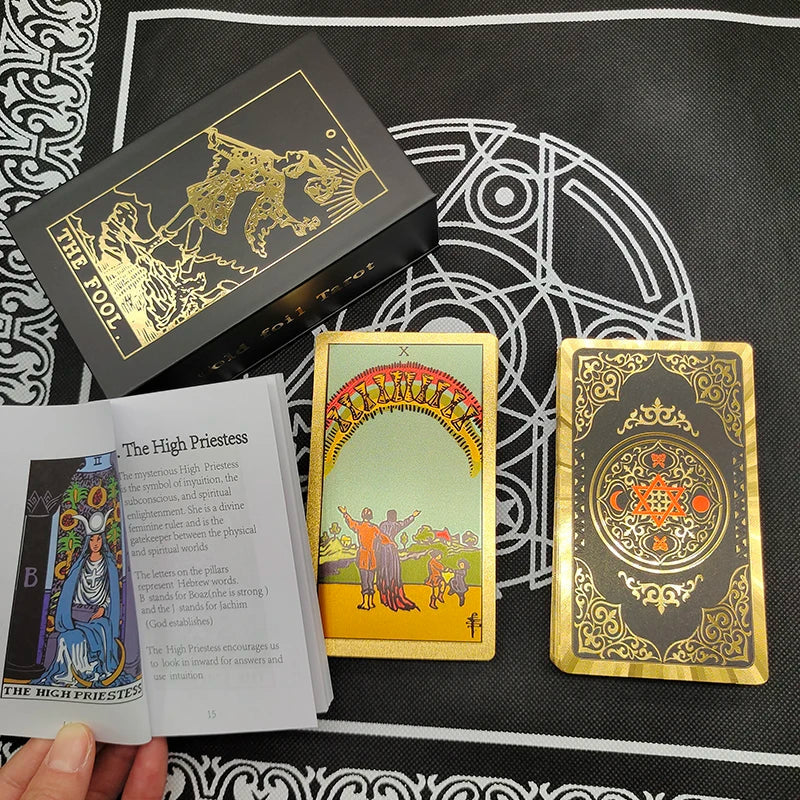 The New Knight Laser Gold Foil Tarot Board Game Set Hot Stamping Luxury PVC Waterproof Wear-resistant Divination Cards