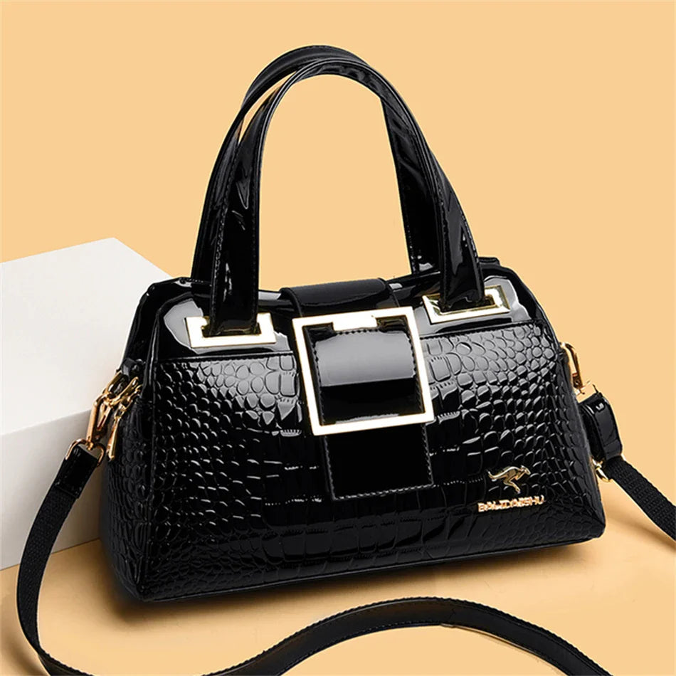 2-Layer Large Capacity Tote Bag | Luxury Handbags Women's Designer Crocodile Pattern Ladies Boston Shoulder Bag (High Quality)