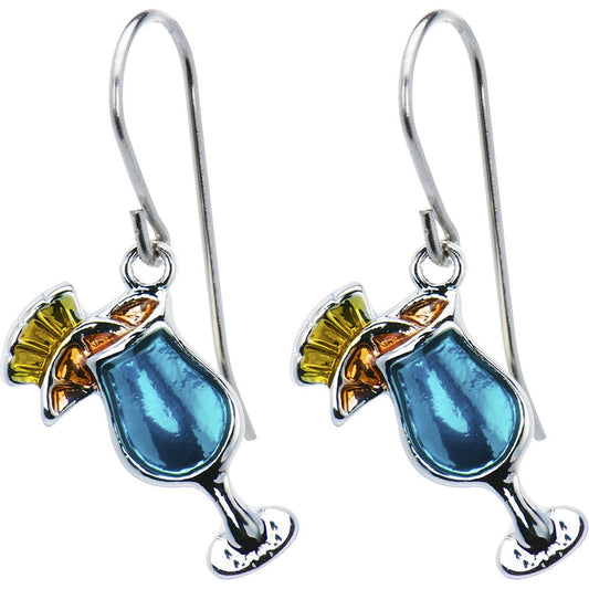 Stainless Steel Blue Tropical Drink Earrings