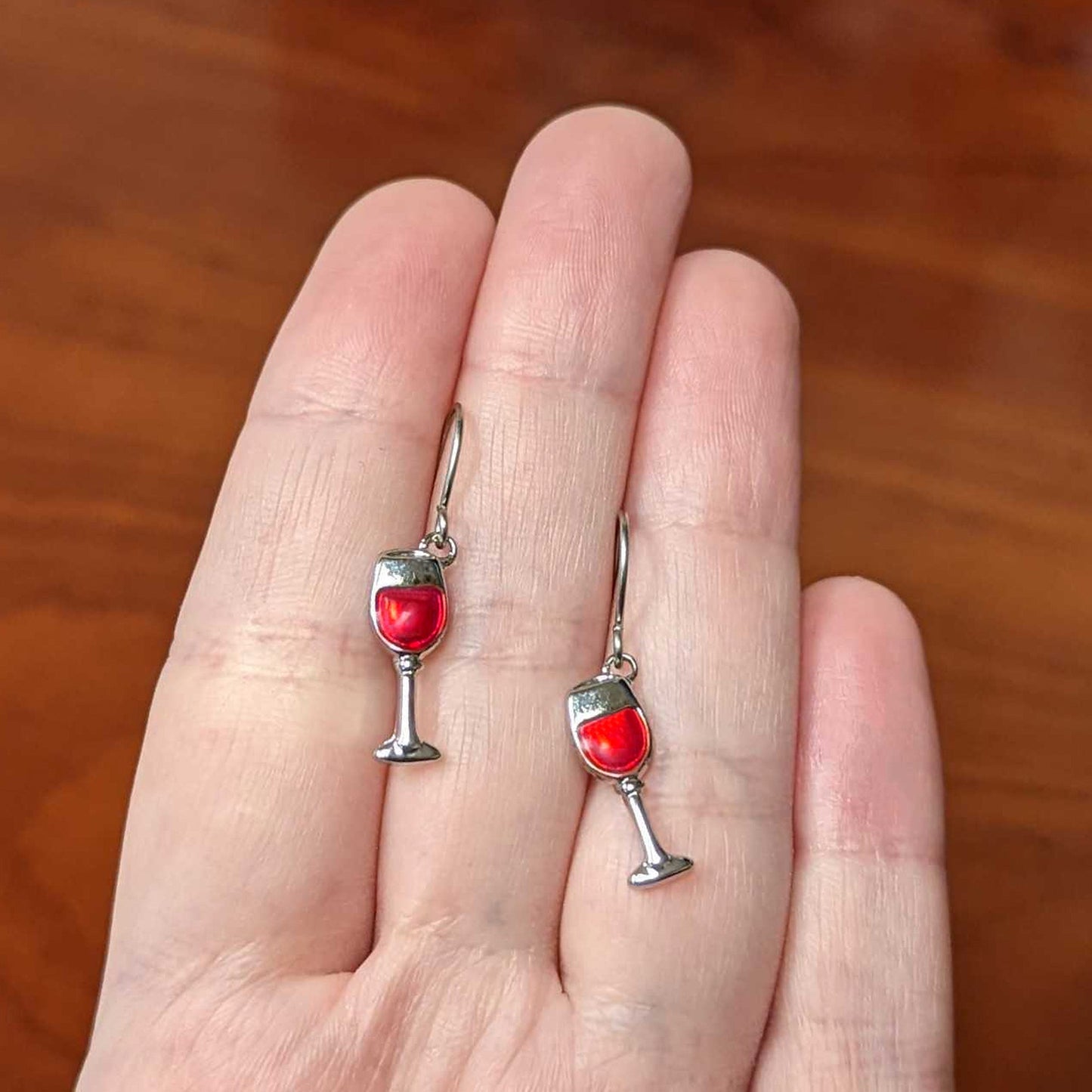 Stainless Steel Red Wine Glass Earrings