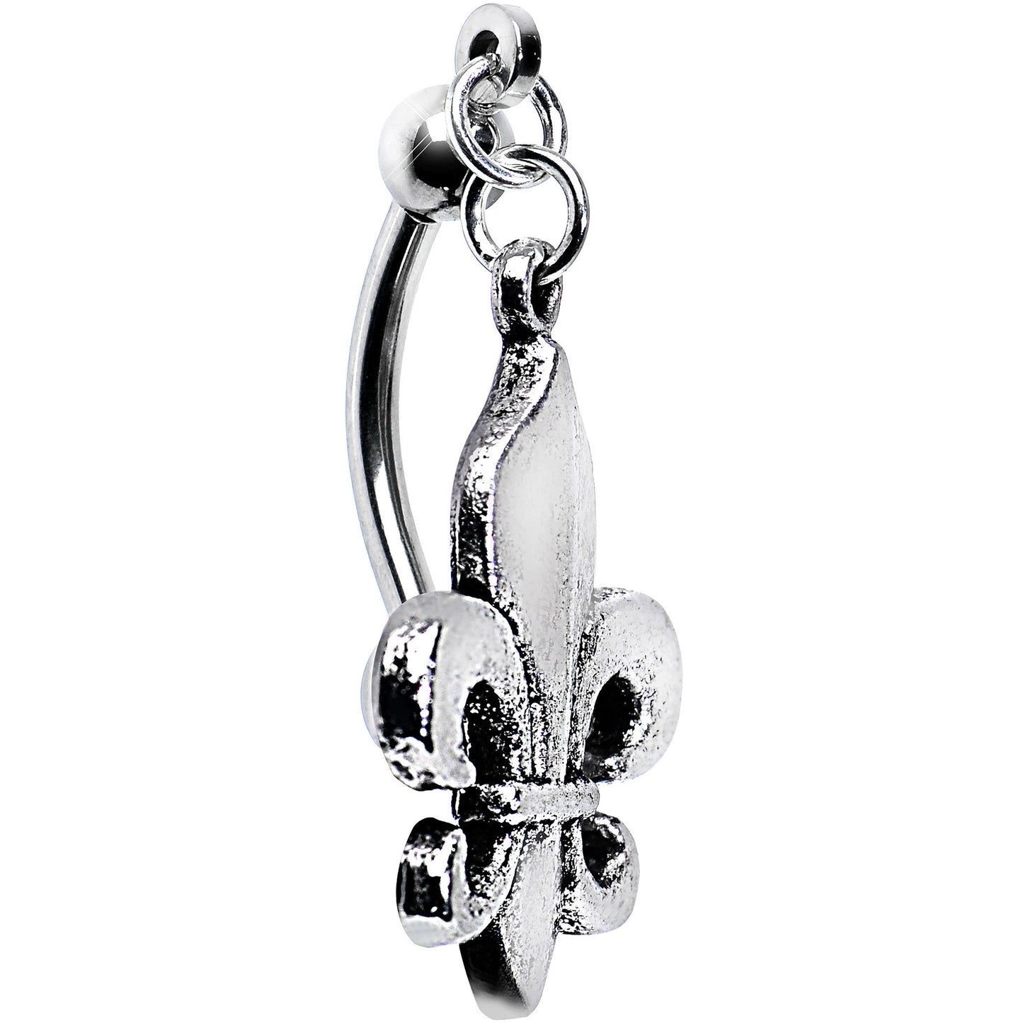 Antiqued Silver Tone Fleur De Lis Top Mount Belly Ring