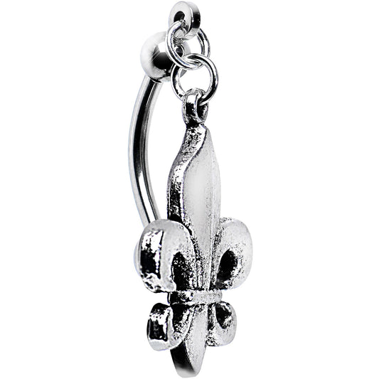 Antiqued Silver Tone Fleur De Lis Top Mount Belly Ring