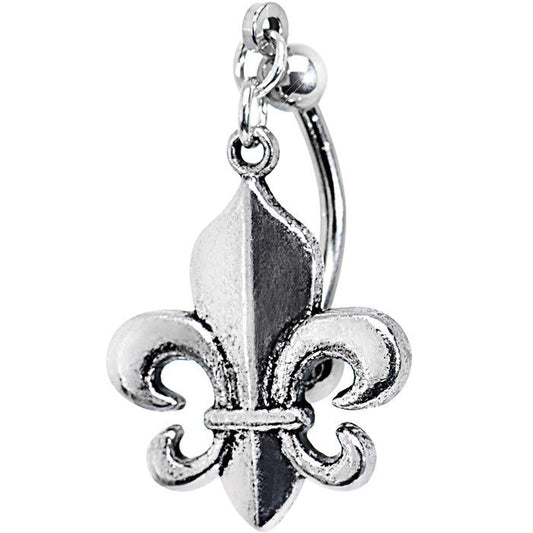 Antiqued Silver Tone Fleur De Lis Top Mount Belly Ring