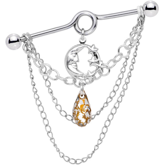 Moon Dangle Industrial Barbell Created with Crystals