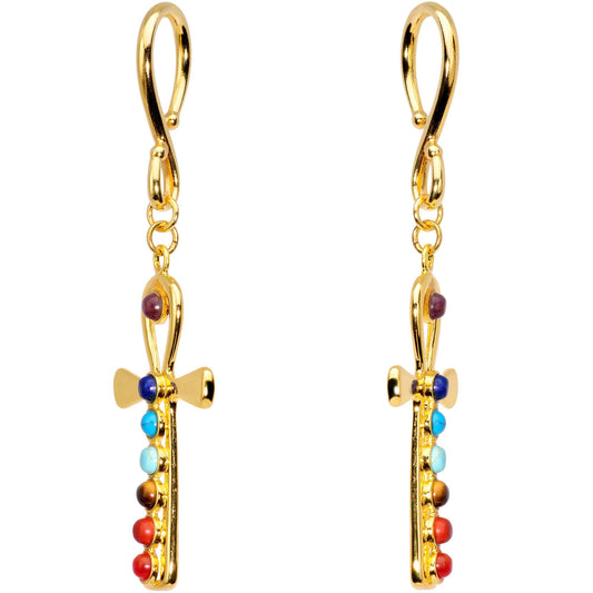 Handcrafted Gold Plated Balanced Life Chakra Ankh Ear Weights