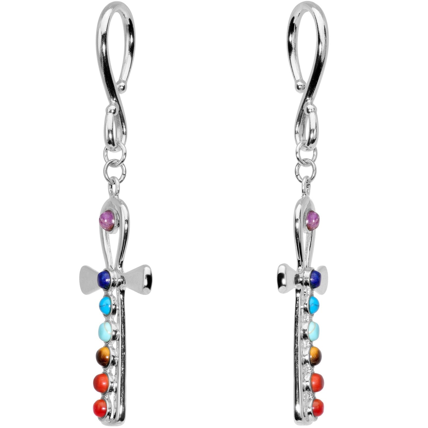 Handcrafted Steel Balanced Life Chakra Ankh Ear Weights