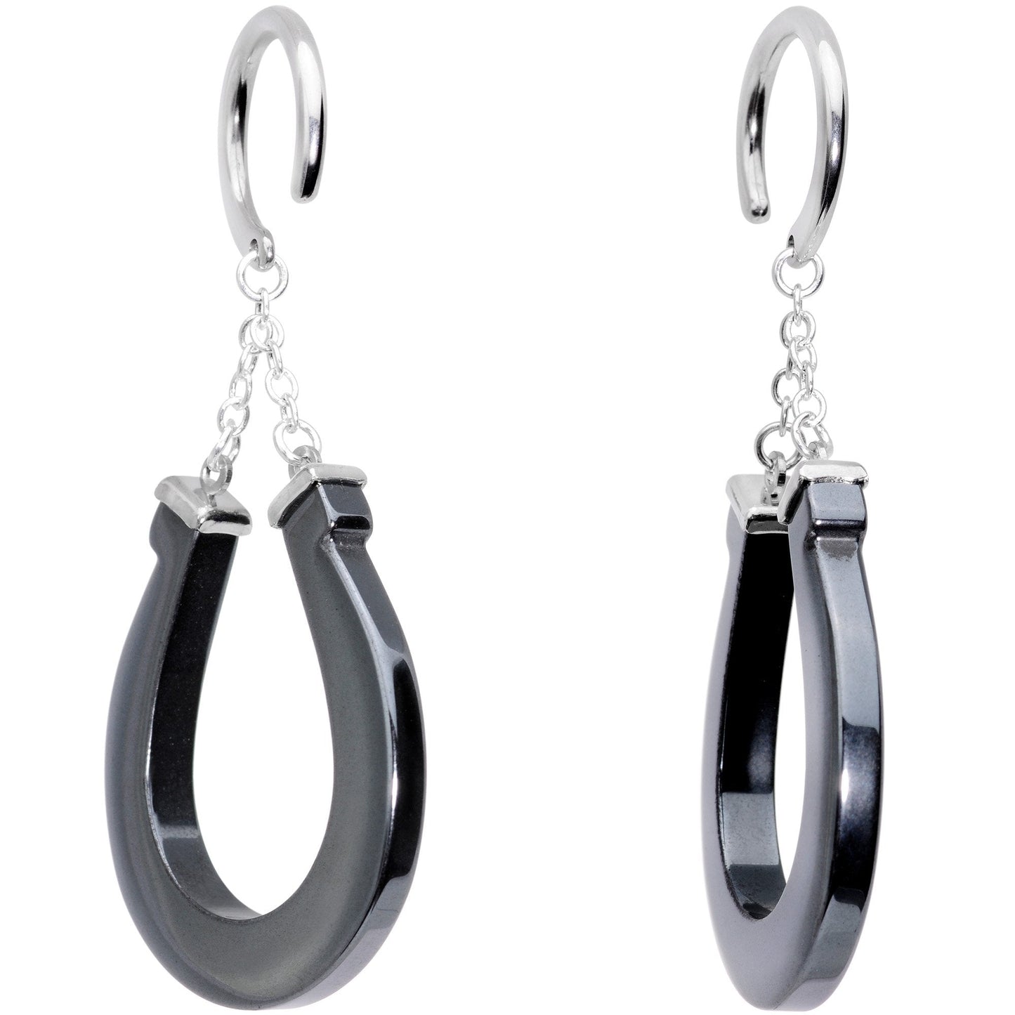 Handcrafted Steel Black Hematite Horseshoe Chain Ear Weights