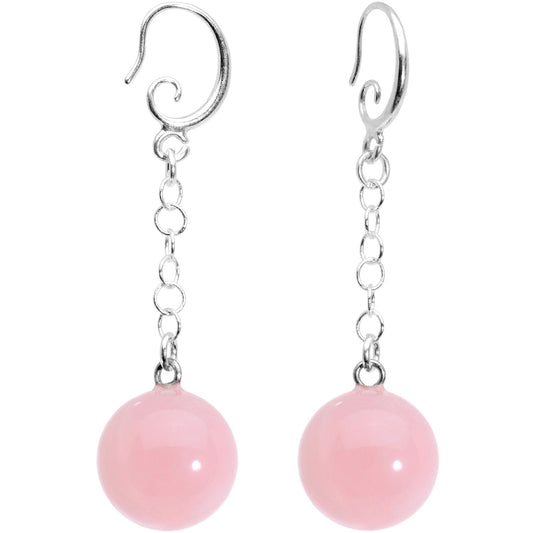Handcrafted Pink Quartz Jawbreaker Dangle Fishhook Earrings