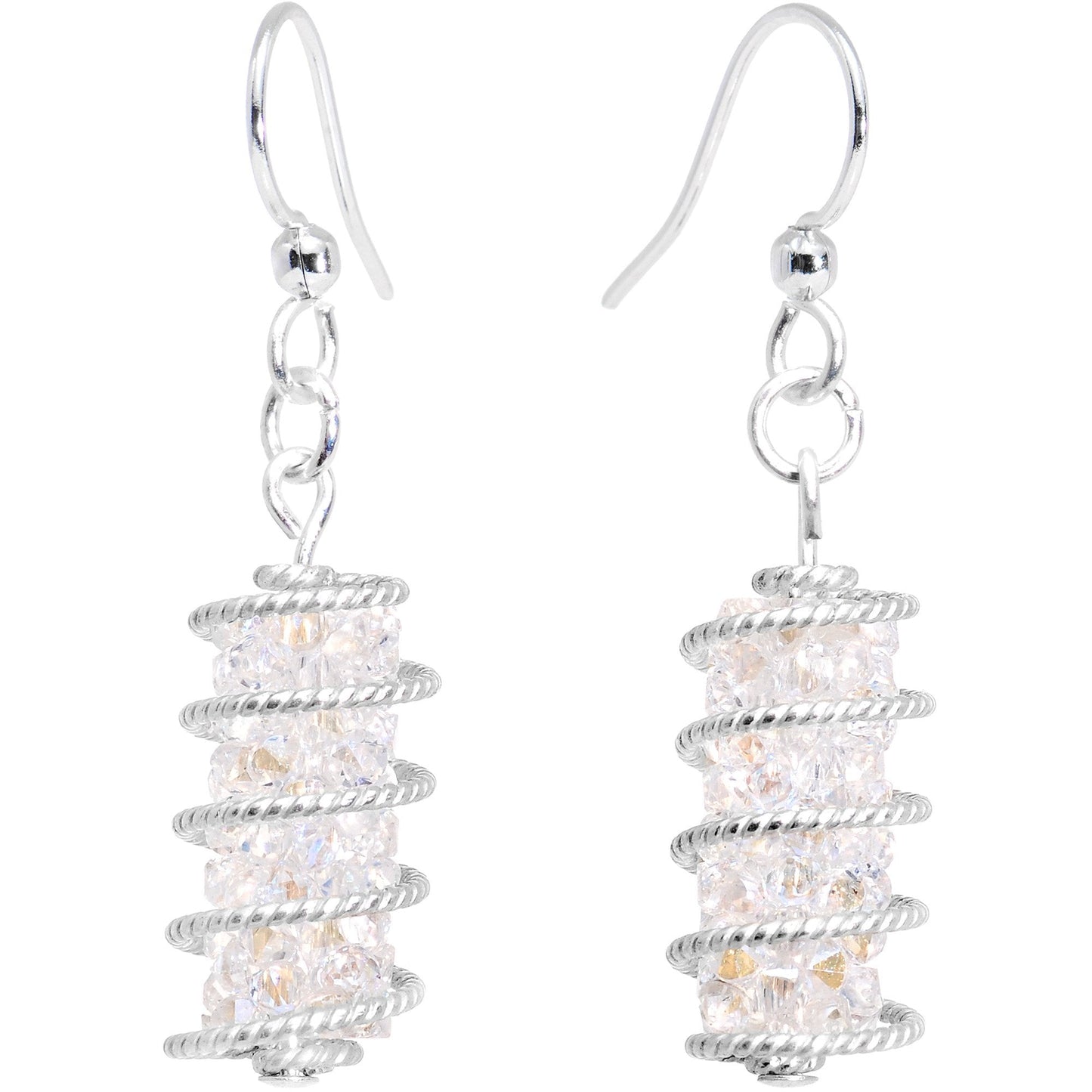 Handmade White Wrap Fishhook Earrings Created with Crystals