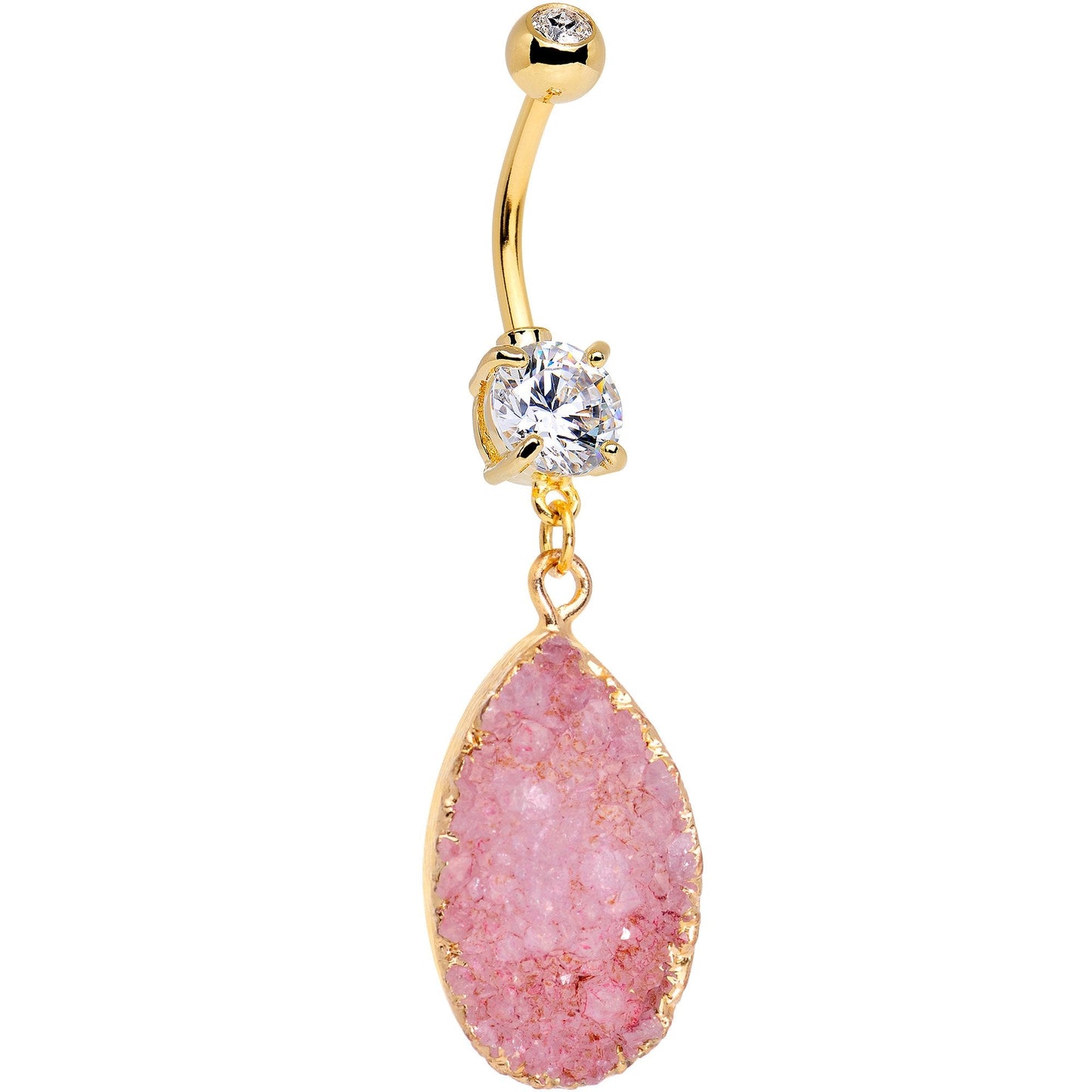 Handmade Pink Agate Dangle Belly Ring Created with Crystals
