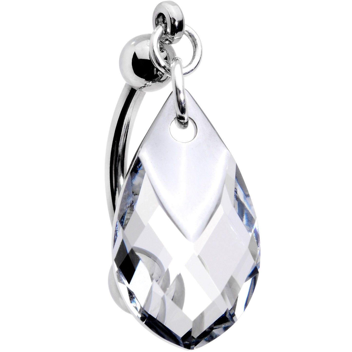 Clear Drop Reversible Belly Ring Created with Crystals